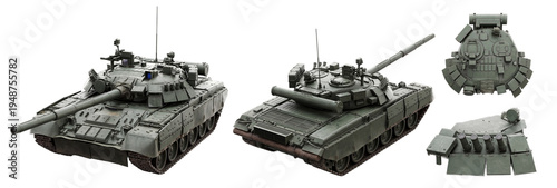 Foto Various views of a powerful modern military tank ready for combat and strategic operations isolated on transparent