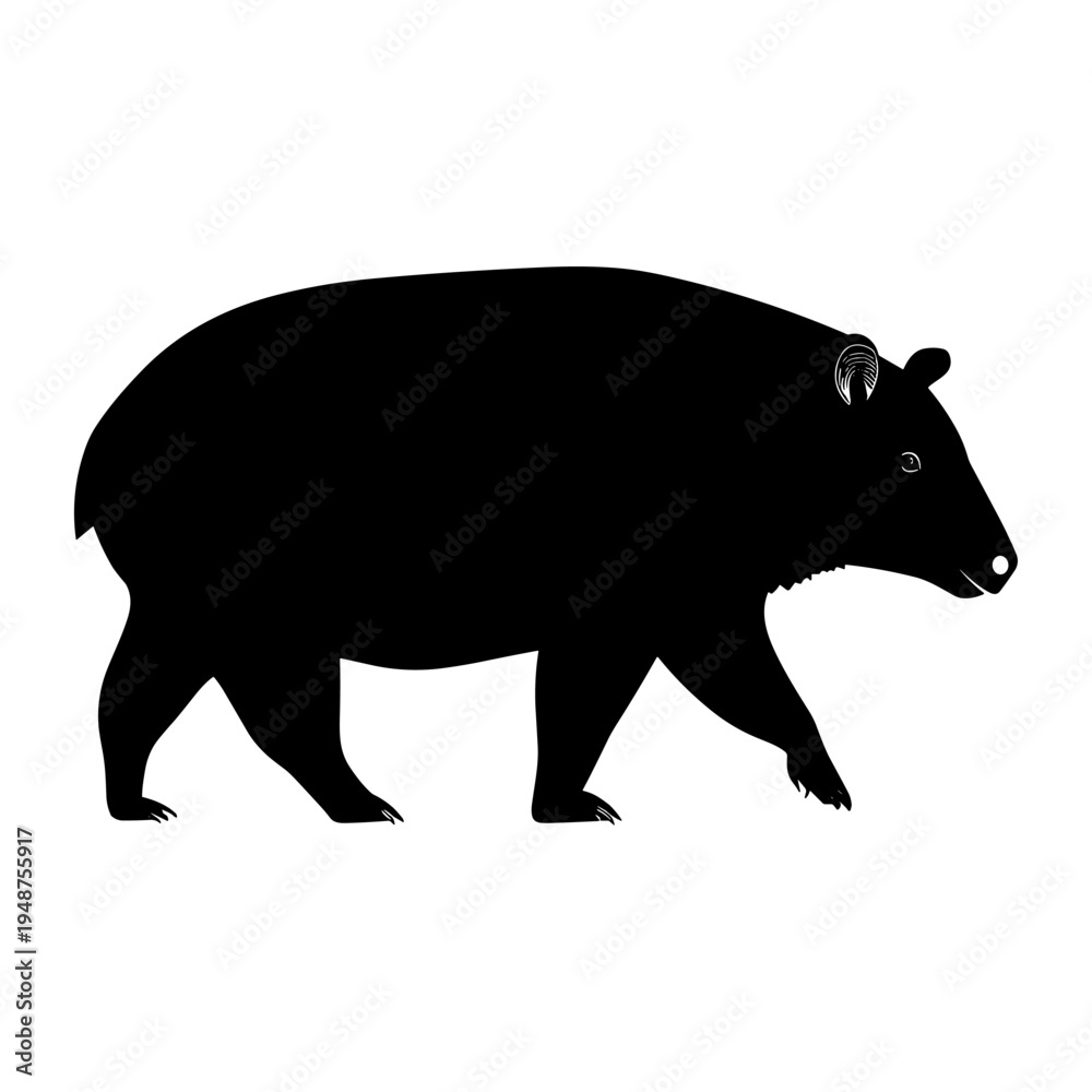 Obraz premium Silhouette of a Tapir Walking Isolated on White Background.