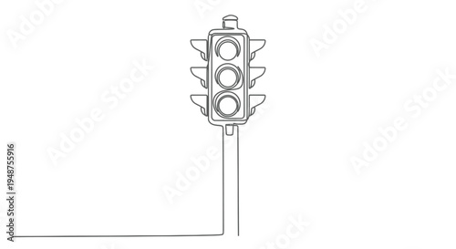 Traffic light with red, yellow, green lights, single line art