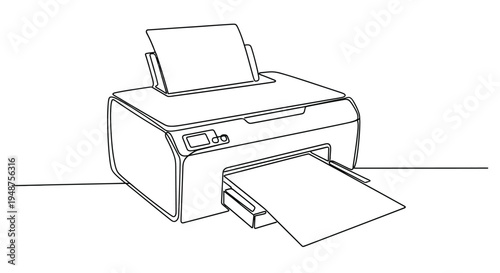 Printer Printing Document, Line Art Office Equipment