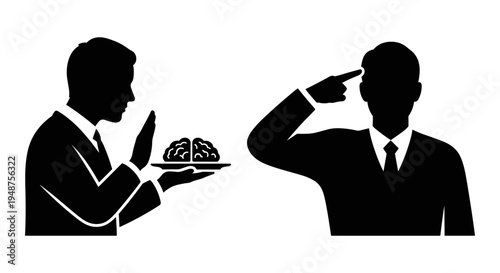 A man salutes while another offers a plate of food in a formal setting Vector, illustration