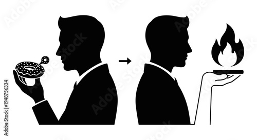 Transformation from temptation to destruction through a forbidden flame. Vector, illustration