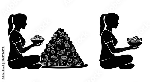 Two individuals offering items in a ceremonial or ritualistic manner Vector, illustration