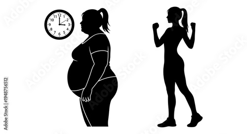 Comparison of body shapes and physical activity between two individuals over time Vector, illustration