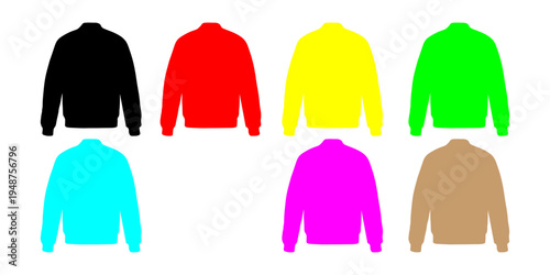 A colorful fashion set of casual clothing vectors including a shirt, jacket, and dress template for men and woman textile apparel design