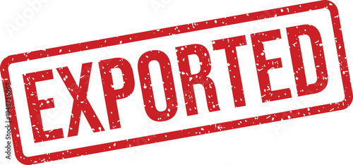 A bold red grunge rubber stamp showing the word exported within a rectangular frame against white