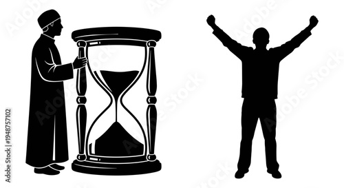 Contrast between time management and accomplishment in a black and white illustration Vector, illustration