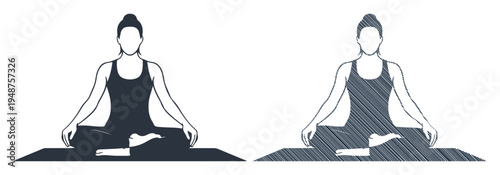 Serene figures practicing meditation in lotus pose on yoga mats, embodying peace and mindfulness.