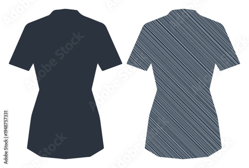 Two views of a dark blue collared shirt, one solid and one with a striped texture.