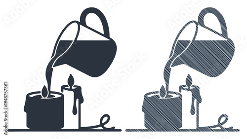 Liquid being poured from a pitcher onto a lit candle.