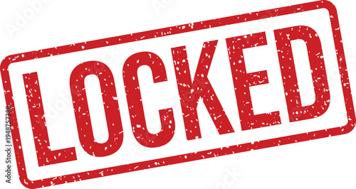 A clear red rubber stamp with an aged texture prominently features the word Locked on a plain white surface