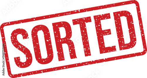 A distinct red rectangular stamp clearly displays the word SORTED on an unblemished white surface