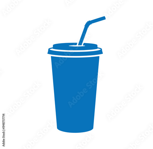 Blue disposable cup with straw and lid for cold drinks