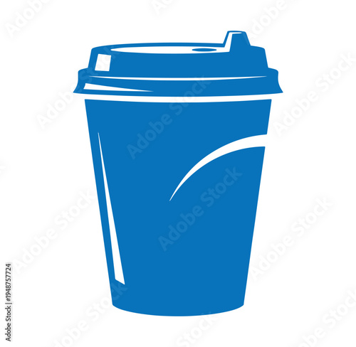 Blue disposable coffee cup with lid on white background