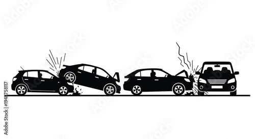 A dramatic depiction of a multi car collision showcasing impact and damage in silhouette high quality professional