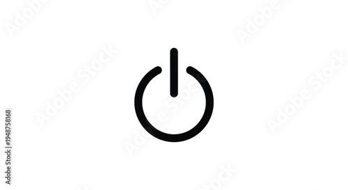 A minimalist black power button icon isolated on a plain white background a stark silhouette
