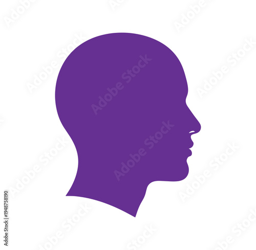 Purple silhouette of a human head in profile facing right side