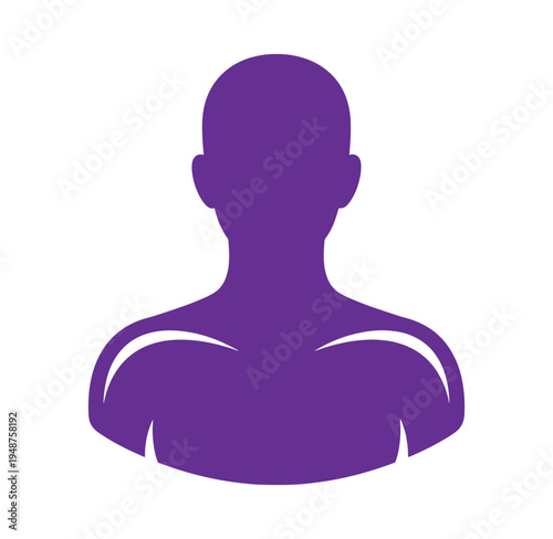 Purple silhouette of a bald man looking forward  simple human icon