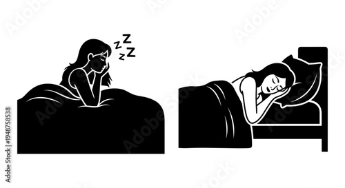 Contrasting sleep positions and comfort levels in different settings Vector, illustration