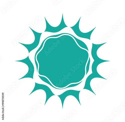 Teal sunburst shape with wavy lines on white background