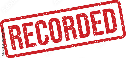 A prominent red grunge recorded rubber stamp mark on a clean white background