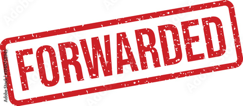 A prominent red rectangular stamp featuring the word FORWARDED in distressed capital letters on a crisp white backdrop