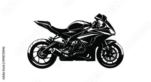 A sleek black motorcycle is dramatically presented in a striking minimalist design silhouette high quality professional