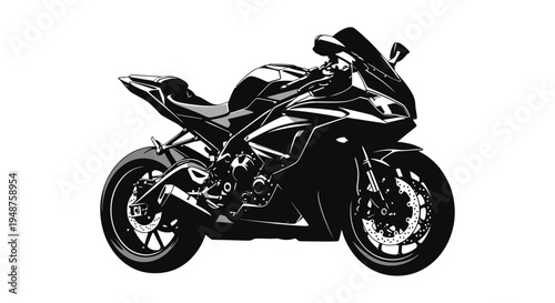 A sleek black motorcycle design is prominently displayed against a white backdrop a striking silhouette