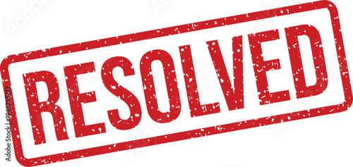 A prominent red textured rubber stamp impression signaling that a problem or issue has been resolved