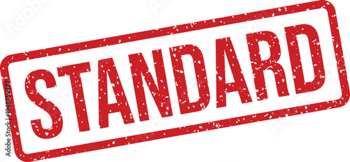 A red rectangular grunge rubber stamp with the word STANDARD prominently displayed