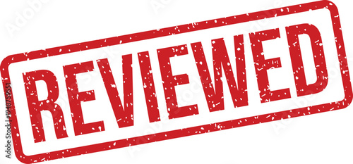 A red rectangular rubber stamp displays the word REVIEWED in bold capital letters on a clean white surface