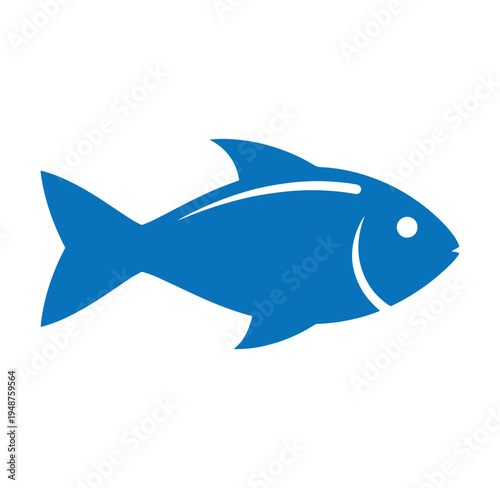blue fish icon with white details swimming to the right side isolated on white background