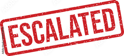 A textured red rectangular rubber stamp featuring the word escalated on a clean white background