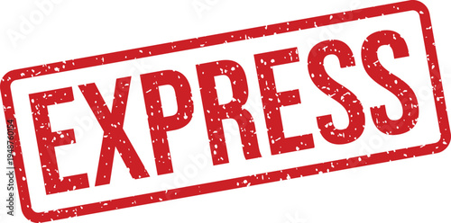 A vibrant red grunge rubber stamp displaying the word express inside a clear rectangular outline
