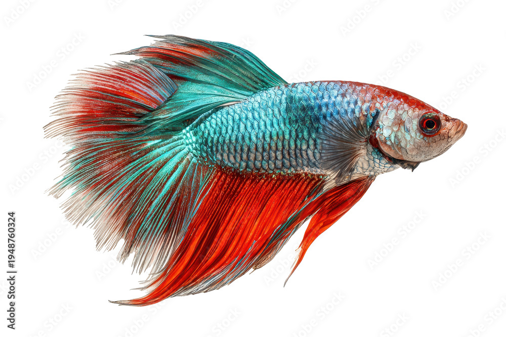 Fototapeta premium Colorful betta fish swimming in clear water with vibrant fins and scales under natural light