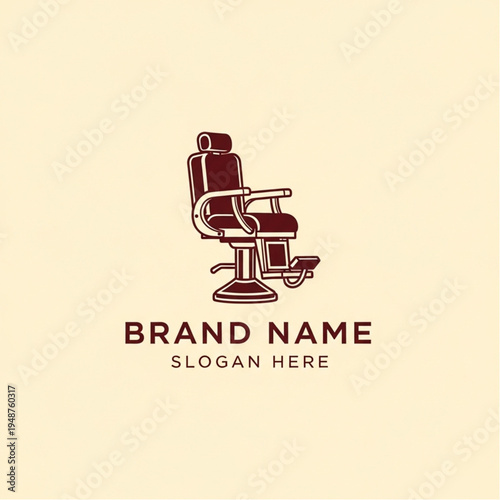 Classic barber chair with brand name and slogan placeholder, vintage style.