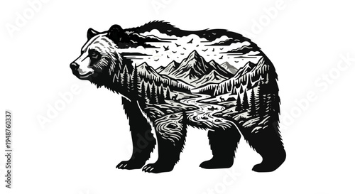 Vector illustration of a wild black bear mammal isolated on a white background as a decorative animal object or souvenir figurine