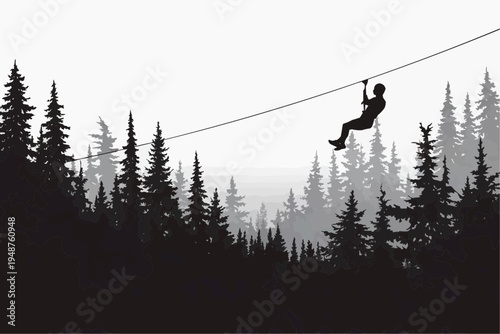 "Zipline Adventure Forest Silhouette"