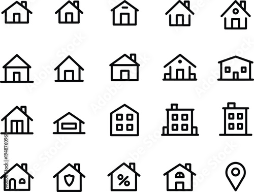 House real estate line icons set, home building property location mortgage symbols vector illustration collection