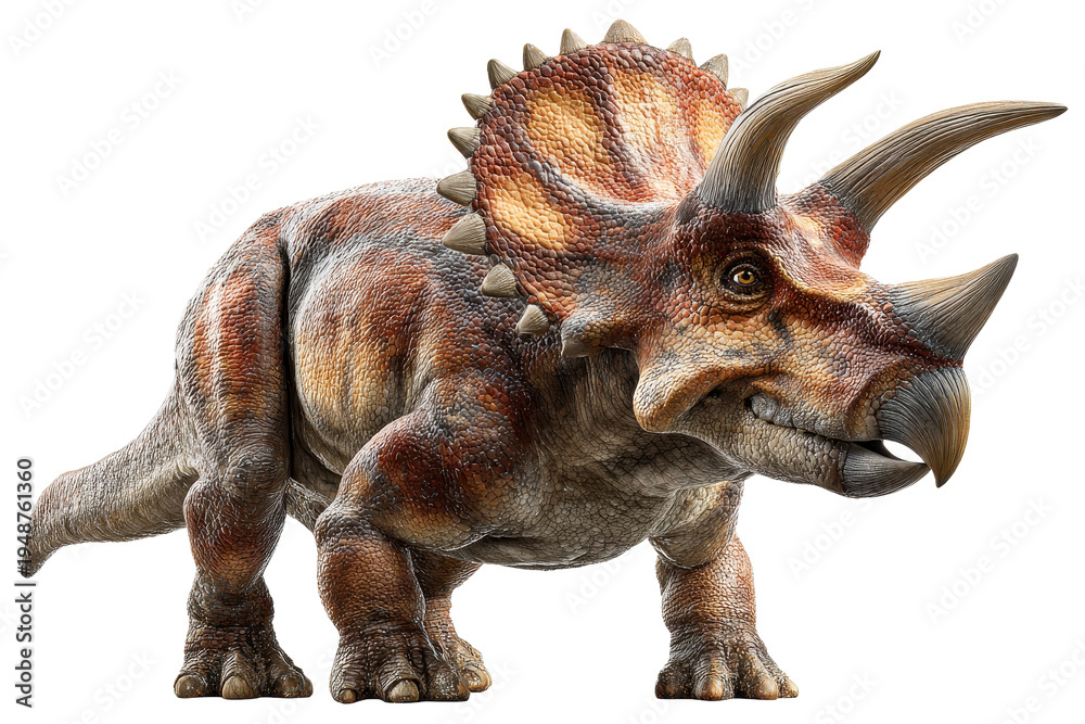 Obraz premium Triceratops dinosaur stands on a prehistoric landscape during the late Cretaceous period with a detailed texture and features