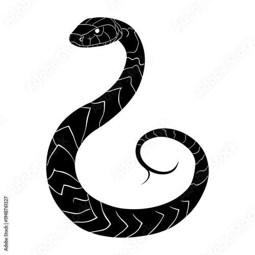 Stylized Black Snake Illustration with White Accents.