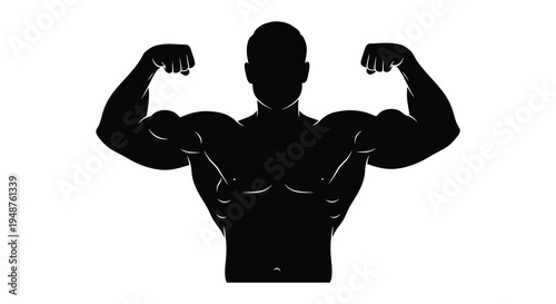 A muscular man displaying his physique with arms flexed presented as a dark silhouette high quality