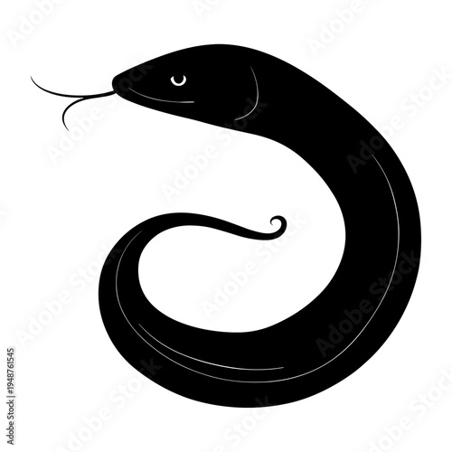 Stylized Black Snake Silhouette Curled in a Spiral.