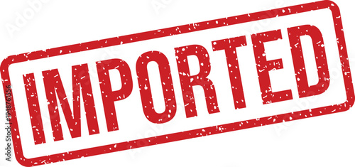 A vibrant red rubber stamp with the word IMPORTED prominently displayed on a clean white background
