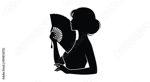 A stylish woman holds an ornate fan captured in a striking black silhouette high quality professional