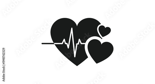 A black graphic depicts hearts and a heartbeat line showcasing love and life s rhythm silhouette