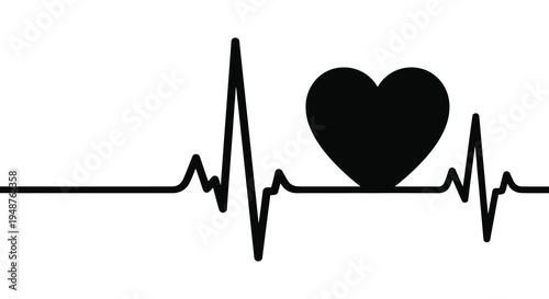 A minimalist design featuring a heart and electrocardiogram line presented as a silhouette high quality professional