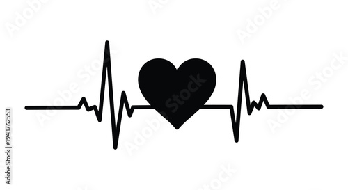 A black graphic depicts a heart shaped electrocardiogram symbolizing love and life s rhythm silhouette high quality professional