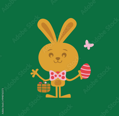 Cute Easter Bunny Holding Egg and Basket