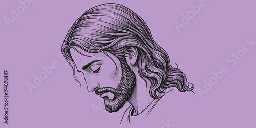 Religious contemplation illustration, spiritual devotion artwork, sacred reflection graphic, traditional iconography concept, Christian spirituality theme flat vector illustration